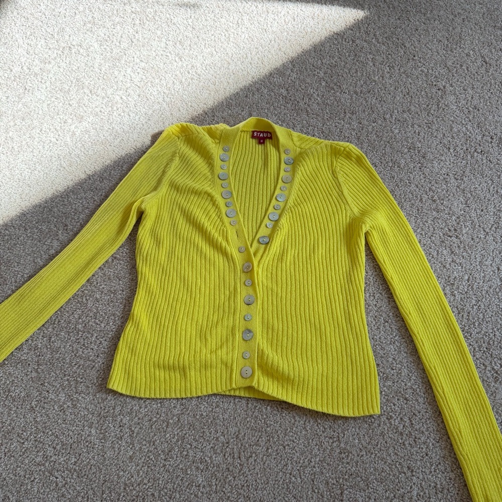 STAUD Bright Yellow Ribbed Cardigan
